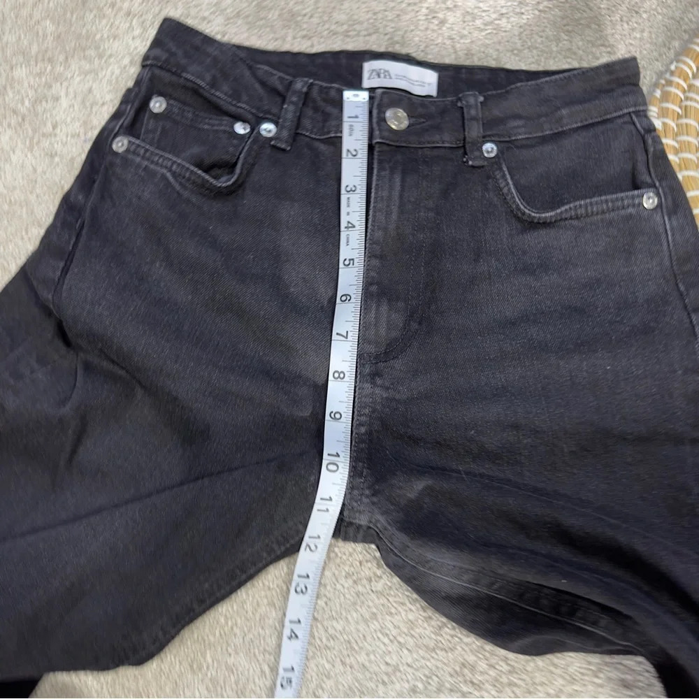 Zara Split Hem Slim Jeans Black High-Rise Full Length Straight Leg Size 6 - Picture 14 of 16